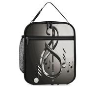 Vqqkasmn Sac à déjeuner isotherme portable avec symbole de musique imprimé avec poche latérale en maille, résistant à l'eau, étanche, sac isotherme doux durable pour homme et femme pour le travail, le