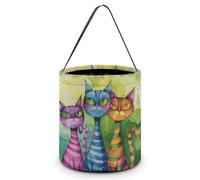 Vqqkasmn Sac à main d'Halloween pour bonbons ou friandises - Sac cadeau de fête pour enfants avec poignées - Trois chats imprimés côte à côte pour décoration d'intérieur festive