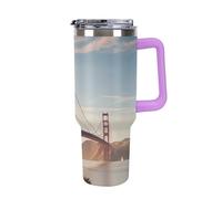 Vqqkasmn Tasse en forme de voiture avec poignée - Bouteille d'eau en acier inoxydable 304 - Grande capacité - Imprimé Golden Gate Bridge - Bouteille de voyage isotherme - Pour thé, café
