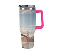 Vqqkasmn Tasse en forme de voiture avec poignée - Bouteille d'eau en acier inoxydable 304 - Grande capacité - Imprimé Golden Gate Bridge - Bouteille de voyage isotherme - Pour thé, café
