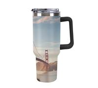 Vqqkasmn Tasse en forme de voiture avec poignée - Bouteille d'eau en acier inoxydable 304 - Grande capacité - Imprimé Golden Gate Bridge - Bouteille de voyage isotherme - Pour thé, café