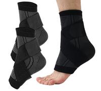 VQUNBG 2 Pièces Chevillère de Maintien Sport, Attelle Cheville Sport, Foot Sleeve with Compression Wrap, Chevillère Réglable et Flexible pour Sprained Foot, Tendonitis, Plantar Fasciitis (Noir-Gris)