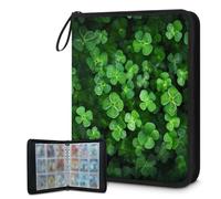 VQUVQV Green Clover Classeur à 9 poches, 900 cartes, 3 anneaux avec fermeture éclair pour cartes de sport, baseball, football, basket-ball
