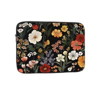 VQUVQV Housse de protection pour ordinateur portable avec doublure douce rembourrée et fermeture éclair, sac de transport, motif floral sauvage coloré, noir, fin et léger