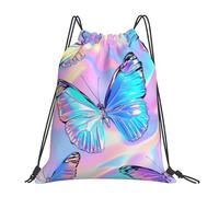 VQUVQV Sac à dos avec cordon de serrage pour enfants et adultes, léger et imperméable, pour la natation, la plage, les voyages, Art Neon Butterfly