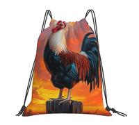 VQUVQV Sac à dos avec cordon de serrage pour enfants et adultes, léger et imperméable, pour la natation, la plage, les voyages, Coq au coucher du soleil