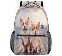 VQUVQV Sac à dos pour femme et homme, sac à dos léger pour ordinateur portable, sac à dos décontracté pour l'université, le travail, les voyages, Deux adorables chiens Corgi Beach Pet