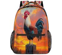 VQUVQV Sac à dos pour femme et homme, sac à dos léger pour ordinateur portable, sac à dos décontracté pour l'université, le travail, les voyages, Coq au coucher du soleil