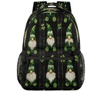 VQUVQV Sac à dos pour femme et homme, sac à dos léger pour ordinateur portable, sac à dos décontracté pour l'université, le travail, les voyages, Green Gnomes Clover Black Plaid