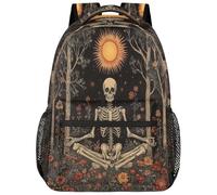 VQUVQV Sac à dos pour femme et homme, sac à dos léger pour ordinateur portable, sac à dos décontracté pour l'université, le travail, les voyages, Squelette méditant dans la forêt