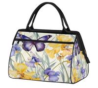 VQUVQV Sac de sport de voyage, sac de sport imperméable, sac de sport pour le w nd, sac de voyage pour homme et femme, Papillon Fleur Iris Violet Jaune