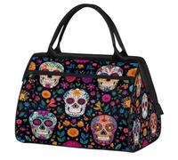 VQUVQV Sac de sport de voyage, sac de sport imperméable, sac de sport pour le week-end, sac de voyage pour homme et femme, Crânes colorés en sucre