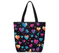 VQUVQV Sacs fourre-tout en toile pour femmes et filles, sacs fourre-tout réutilisables en toile avec poches zippées, Galaxy Heart Star, Taille unique