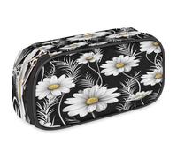 VQUVQV Trousse à crayons de grande capacité avec fermeture éclair, Marguerite noire, Organiseur de sac