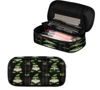 VQUVQV Trousse à crayons de grande capacité pour l'école, le bureau, les filles, les garçons, les adultes, les adolescents, Green Gnomes Clover Black Plaid, Organiseur de sac