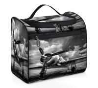 VQUVQV Trousse de toilette à suspendre, grande trousse de toilette de voyage, trousse de maquillage pour homme et femme, Avion rétro noir et blanc