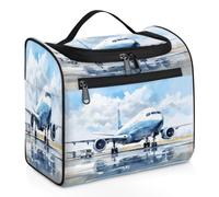 VQUVQV Trousse de toilette à suspendre, grande trousse de toilette de voyage, trousse de maquillage pour homme et femme, Avion bleu et blanc