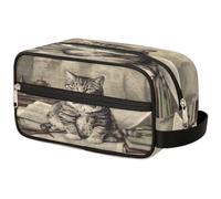 VQUVQV Trousse de toilette de voyage grande capacité, Art littéraire chat vintage, Trousse de toilette