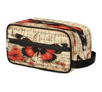 VQUVQV Trousse de toilette de voyage grande capacité, Fleur musicale papillon rouge, Trousse de toilette