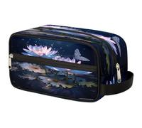 VQUVQV Trousse de toilette de voyage, trousse de toilette de douche, de salle de bain, trousse de maquillage avec poignée pour homme et femme, Beau lotus papillon nénuphar