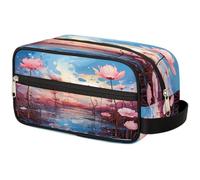 VQUVQV Trousse de toilette de voyage, trousse de toilette de douche, de salle de bain, trousse de maquillage avec poignée pour homme et femme, Coucher de soleil lotus rose