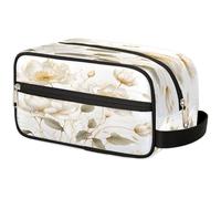 VQUVQV Trousse de toilette de voyage, trousse de toilette de douche, de salle de bain, trousse de maquillage avec poignée pour homme et femme, Fleur de lotus en or blanc