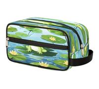 VQUVQV Trousse de toilette de voyage, trousse de toilette de douche, de salle de bain, trousse de maquillage avec poignée pour homme et femme, Adorable grenouille et feuilles de lotus