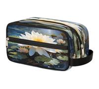 VQUVQV Trousse de toilette de voyage, trousse de toilette de douche, de salle de bain, trousse de maquillage avec poignée pour homme et femme, Lotus blanc