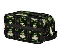 VQUVQV Trousse de toilette de voyage, trousse de toilette de douche, de salle de bain, trousse de maquillage avec poignée pour homme et femme, Green Gnomes Clover Black Plaid