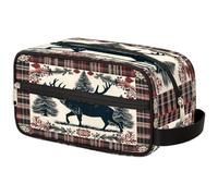 VQUVQV Trousse de toilette de voyage, trousse de toilette de douche, de salle de bain, trousse de maquillage avec poignée pour homme et femme, Buffalo Plaid Cerf