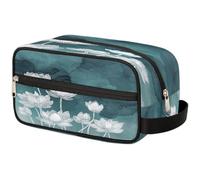 VQUVQV Trousse de toilette de voyage, trousse de toilette de douche, de salle de bain, trousse de maquillage avec poignée pour homme et femme, Fleur de lotus encre