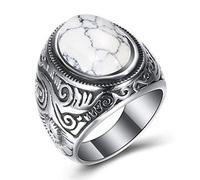 VQYSKO Bague Homme Acier Inoxydable Turquoise Pierre Artificielle Chevalière Vintage Oeil du Tigre Blanche Noire Grande Taille (Blanc, 75)