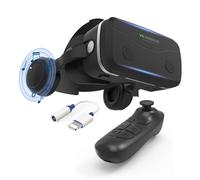 VR Casque Lunettes avec Écouteurs et Manettes, Casque de Réalité Virtuelle Glasses VR Lunettes pour Films 3D Jeux Vidéo Compatible avec Smartphones iPhone Android de 4,7 à 7,2 Pouces pour Adolescents