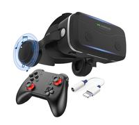 VR Casque Lunettes avec Écouteurs et Manettes, Casque de Réalité Virtuelle Glasses VR Lunettes pour Films 3D Jeux Vidéo Compatible avec Smartphones iPhone Android de 4,7 à 7,2 Pouces pour Adolescents