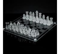 VR7 Jeu d'échecs en verre avec fond rembourré en verre dépoli et transparent pour adultes - Jeu d'échecs de luxe à 2 joueurs facile à transporter