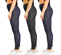 VR7 Neuf Femmes Pack de 3 élastique Regard De Denim Leggings Maigre Legging Grande Taille 8-26 UK - Noir +Marine+Marine, UK Size XL (16-18)