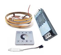 Vrabocry Cob ws2811 Bande LED qui coule d'eau courante 24 V Bande LED séquentielle avec panneau tactile RF 24 V 100 W Bloc d'alimentation 5 m (blanc chaud)