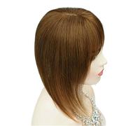 Vrais cheveux humains avec frange for femmes, Base en soie Invisible sans couture, 13x13cm, for cheveux clairsemés et ajouter du volume, 3 Clips(Brown,12inch)