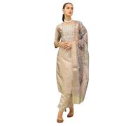 VredeVogel Ensemble de pantalon Kurta pour femme avec dupatta | Ensemble Kurta en soie mélangée pour femme, beige, Large