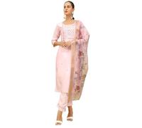 VredeVogel Ensemble de pantalon Kurta pour femme avec dupatta | Ensemble Kurta en soie mélangée pour femme, rose, Medium