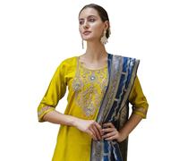 VredeVogel Ensemble de pantalons Kurta pour femme avec dupatta | Ensemble Kurta brodé en viscose et rayonne pour femme, jaune, Medium