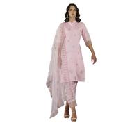 VredeVogel Ensemble Kurta brodé en soie mélangée avec pantalon et dupatta pour femme, Rose, 44