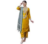 VredeVogel Ensemble Kurta en soie mélangée avec dupatta pour femme | Ensemble Kurta ethnique décontracté pour femme, jaune, Large