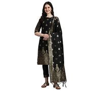 VredeVogel Pantalon Kurta en coton et soie jacquard pour femme avec ensemble Dupatta, Noir, 46