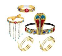 vreplrse Accessoires de costume exquis pour une reine d'Égypte : coiffe serpent en perles, collier à pompons perlés, bracelet en cristal, accessoires de fête, spectacle, vacances, festivals, adorable