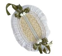 vreplrse Chapeau Plat Pastoral Parent-Enfant, Bonnet Lolitas avec Ruban de Paille, Chapeau de Paille Pastorale, Bonnet Parent-Enfant, tapez+2