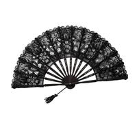 vreplrse Éventail pliable chinois intemporel en bambou, cadeau élégant pour les anniversaires et les réceptions chics. Éventail pliable oriental vintage en dentelle, Noir