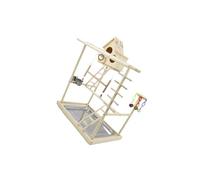 vreplrse Perchoir pour Oiseaux, Aire de Jeux en Bois à Trois Niveaux avec éléments interactifs, idéal pour Les Petits Oiseaux comme Les perruches, inséparables et pinsons. Support pour