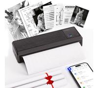 vretti Imprimante Thermique A4 Portable Bluetooth pour Étiquette & Document | Imprimante Mobile sans Encre Compatible iOS Android Windows Mac,4,avec 3 Rouleaux de Papier Thermique A4,Noir