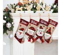 VRFASHION Lot de 2 bas de Noël personnalisés avec nom - 45,7 cm - Grands noms brodés - En lin de dessin animé - Décoration familiale - Décoration de cheminée